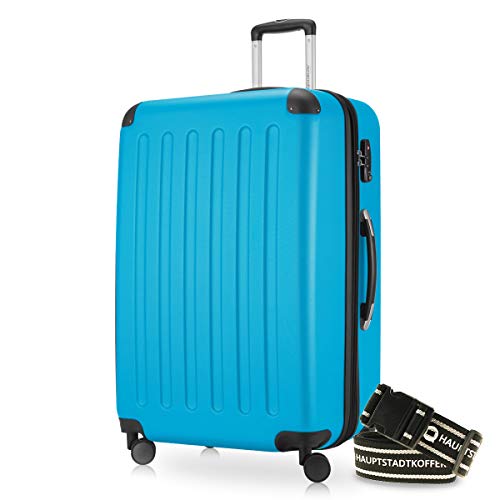 Hauptstadtkoffer® Spree 1203 Maleta rígida, 128 l, mate, cerradura de combinación TSA, correa de equipaje, cian (Azul) - HK1203-128