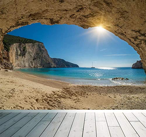 Hermosa playa blanca de verano Mar Jónico Cueva Lefkada Mural Fotomural Photo Wallpaper 400cmx280cm(157.4x110.2inch)