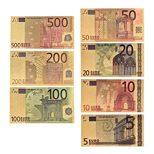 HUIJUNWENTI 7pcs / Lot 5 10 20 50 100 200 500 EUR Oro cifra de Billetes en Falso Oro 24K Papel Moneda for Equipos de Recogida de Billetes en Euros (Talla : 20)
