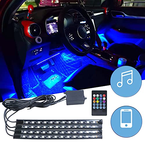 Iluminación interior LED para coche, controlable mediante mando a distancia, iluminación ambiental LED, puerto USB y control de música, tira de luz de ambiente