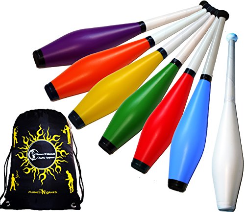 Juggle Dream Trainer Malabares Clubs Juego de 3 (13 Combinaciones de Colores) + Bolsa de Viaje Flames N Games. 3 Palos de Malabares para Entrenar: ¡Ideales para niños y Principiantes! (Blanco)