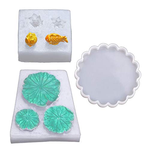 KunmniZ Molde de resina epoxi de cristal, diseño de loto de peces de loto, molde de silicona para manualidades y decoración de joyas, herramienta para Pascua