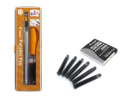 Lote 1 Pluma Caligráfica Pilot Parallel Pen plumin 2.4 mm Recargable + Caja con 6 Recambios Color Negro Pluma Pilot Parallel Pen
