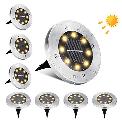 Luces de Tierra Solares, BrizLabs 8 LED Lamparas Solares Jardin Exterior Blanco Cálido Impermeable IP65 Inoxidable Luz de Suelo Solar Decoración para Calzada Camino Césped Escalón Patio, 8 Piezas Luces de Tierra Solares, BrizLabs 8 LED Lamparas Solares Jardin Exterior Blanco Cálido Impermeable IP65 Inoxidable Luz de Suelo Solar Decoración para Calzada Camino Césped Escalón Patio, 8 Piezas