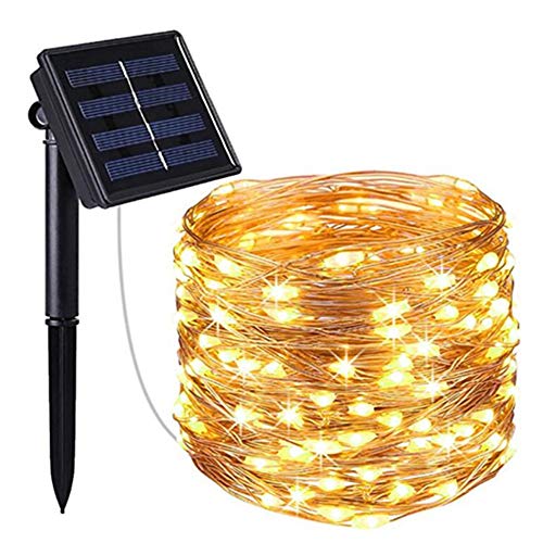 Luces solares de cadena, luces LED de alambre de cobre, luces de hadas, luces solares impermeables para jardín (10M)