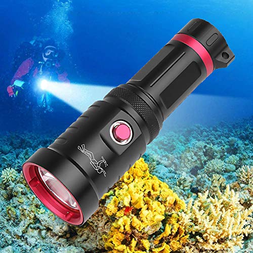 Luz de Buceo, 10000 lúmenes XHP70 Linterna de Buceo LED, 3 Modos, IPX8 Impermeable, Luz Sumergible Profesional de 150 Metros con Batería 18650 y Cargador USB