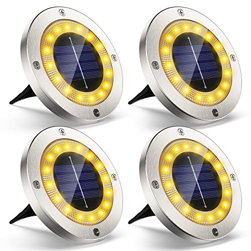 Luz Solar Jardin Decoracion Exterior 16 LEDs, 4Pcs VIRIDI 120LM Foco LED Exterior Solares Luces IP65 Acero Inoxidable Lawn Lámparas de Suelo Spotlight Iluminación para Paisaje Driveway Patios Caminos