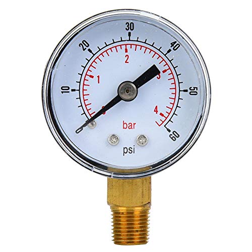 Manómetro mecánico Manómetro Herramienta de medición 1/8 pulgada BSPT Conexión inferior para medición de agua, aceite y aire(0-60psi,0-4bar)