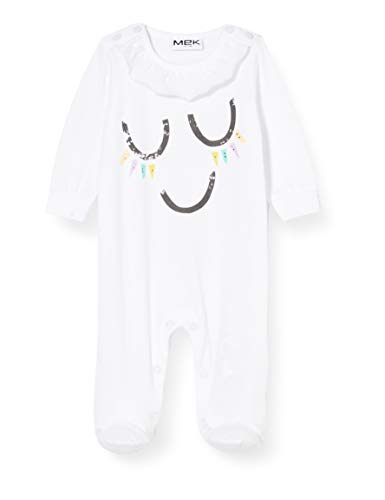 MEK Tutina Jersey Rouches Al Collo Mono Corto, Blanco (Optical White 01#Negro/A), 68 (Talla del Fabricante: 6M) para Bebés