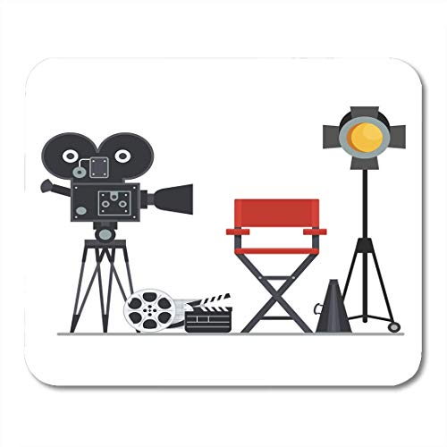 Mouse Pads Film Directors Chair with Megaphone Projector Camera and Clapboard Work on The of Flat Cartoon Objects Mouse Pad for Notebooks,Desktop Computers Office Supplies