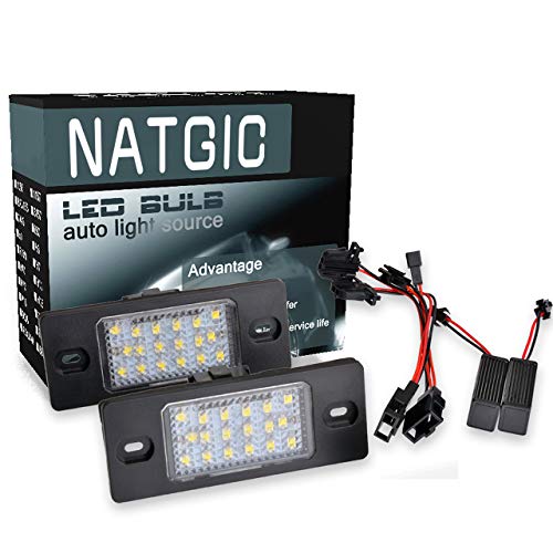 NATGIC 2PCS Luz LED para Placa de Matrícula 3528 Chips 18SMD Can-Bus Incorporado Luz de Matrícula Impermeable Luz LED para Matrícula Conjunto de Lámpara de Matrícula 12V 3W - 6500K Blanco