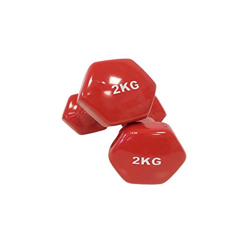 Natural Logistics Mancuernas de Vinilo (2 kg, Rojo) | Mancuernas hexagonales de Goma para Pilates | Pesas Antideslizantes para Gimnasio en casa | Deporte en casa con Pesas. KOTTAO