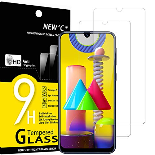 NEW'C 2 Unidades, Protector de Pantalla para Samsung Galaxy M21, Galaxy M31, Antiarañazos, Antihuellas, Sin Burbujas, Dureza 9H, 0.33 mm Ultra Transparente, Vidrio Templado Ultra Resistente