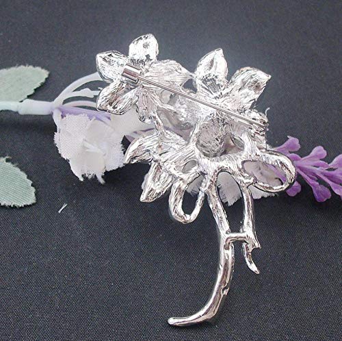 N/W Flower Clear Crystal Rhinestone Brooch Pin Wedding Bridal Broach For