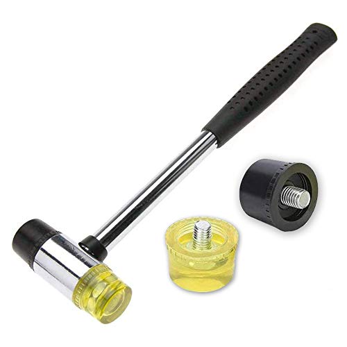 Nylon Martillo, 25mm Martillo de Goma con 2 Martillos de Repuesto, Martillo Goma Camping con Mango de Goma Antideslizante para Madera, Plástico, Cuero, Joyería, Artesanías y Mejoras para el Hogar