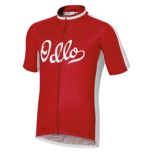 Odlo Stand-Up Collar Short Sleeve Full Zip Ride - Maillot de Ciclismo para Hombre, Color Rojo, Talla S