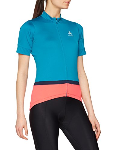 Odlo Stand-Up Collar S/S Full Zip Fujin Maillot, Mujer, Crystal Teal/Dubarry, S