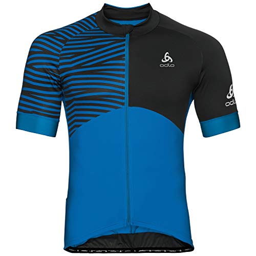 Odlo Stand-Up Collar S/S Full Zip Umbrail CER Maillot, Hombre, Energy Blue/Black, S