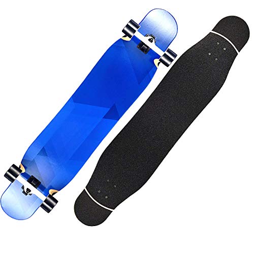 Patineta Deportiva Longboard, Clase A de 47", Madera de Arce, Cuatro Ruedas, Doble inclinación, triángulo, patrón Azul, Tabla de Baile Grande, Adecuada para Principiantes, Adultos