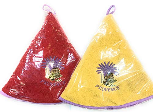 PEC as de corazón – Lote de 2 paños Redondos Bordados Provence con diseño de Ramo de Lavanda, jigal, Oliva – Color Rojo, Amarillo – 100% algodón