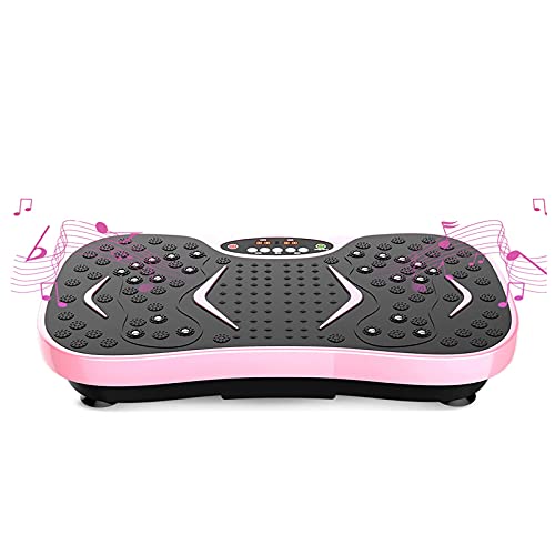 Plataforma Vibratoria Fitness - Máquina De Ejercicio Y Masajes, Entrenamiento En Casa, Con Altavoz Bluetooth, Mando A Distancia Y Gomas Elásticas Fitness, 199 N(Color:pink 4D Vibration Plate Machine)