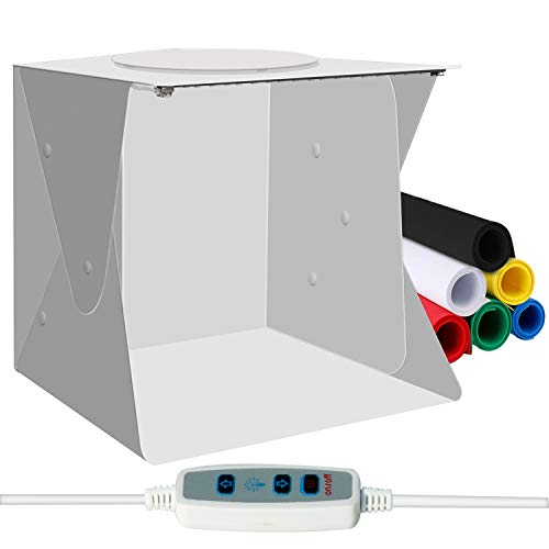 POLAMD - Caja de luz plegable para estudio de fotos con agujero superior, brillo ajustable, 2 luces LED y 6 colores de fondo