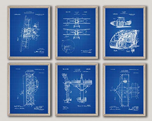 Póster de avión Planos de avión, juego de 6 unidades, decoración de aviones, para piloto, avión, arte de pared, avión, piloto de avión, regalo WB308-319 (20 x 30, Blueprint)