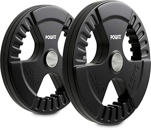 POWRX Discos olímpicos 30 kg Set (2 x 15 kg) - Pesas Ideales para Mancuernas y Barras olímpicas con diámetro 51 mm (Negro)