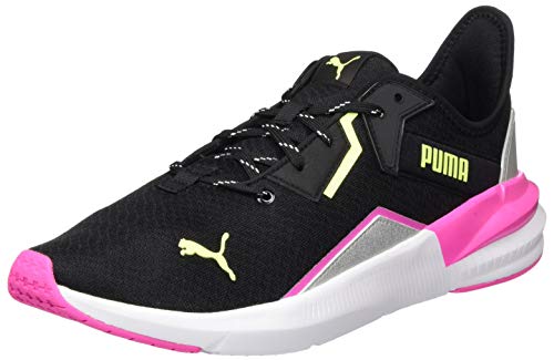 Puma - Platinum Metallic Wns, Zapatillas de Gimnasio Mujer, Negro-Luminoso Rosa-Amarillo Efervescente