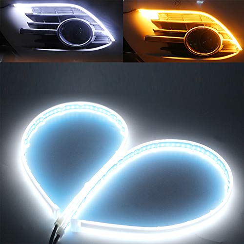 QasimLed 2-Pack 60cm Coches Blancos y Amarillos DRL LED Luces de día Luces de Giro de Flujo automático Tira guía de Faros Conjunto de Faros Delanteros a Prueba de Agua QasimLed 2-Pack 60cm Coches Blancos y Amarillos DRL LED Luces de día Luces de Giro de Flujo automático Tira guía de Faros Conjunto de Faros Delanteros a Prueba de Agua