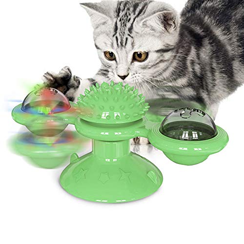 QAZ Molino de Viento Juguetes para los Gatos Puzzle Torbellino de la Placa giratoria con el Gato del Cepillo Juego Juego Juguetes Molino Gatito Interactivo Juguetes Artículos para Mascotas,Verde