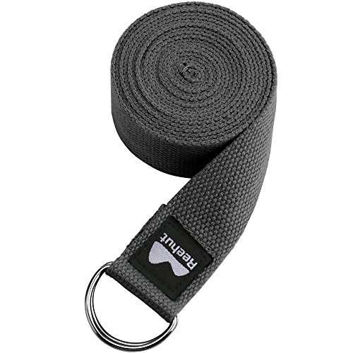 REEHUT EEHUT Correa para Yoga - Cinturón con Hebilla Metal D-Anillos de Poliéster Algodón Resistente para Ejercicios de Estiramiento, Fitness, Pilates y Flexibilidad (Gris,2.4m,8ft)