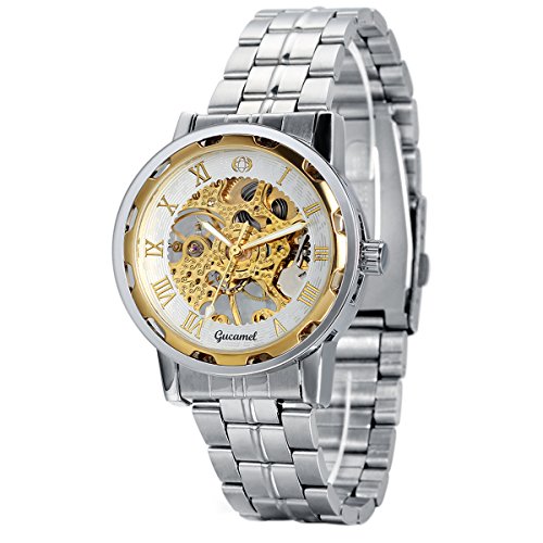 Reloj de Pulsera de Acero Inoxidable para Hombre, Steampunk Esqueleto Semi mecánica Vintage, Números Romanos Analógico, Regalo Original, Avaner Reloj de Pulsera de Acero Inoxidable para Hombre, Steampunk Esqueleto Semi mecánica Vintage, Números Romanos Analógico, Regalo Original, Avaner