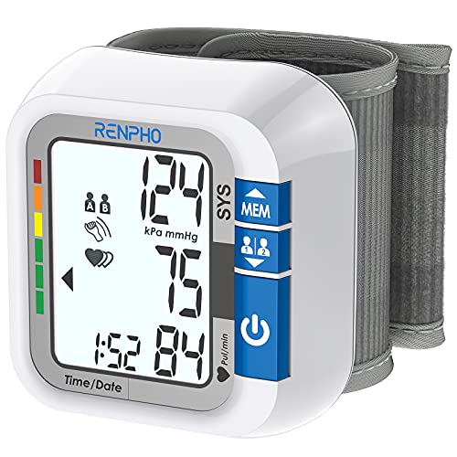 RENPHO Tensiómetro de Muñeca, Monitor de Presión Arterial con Transmisión de Voz, Pantalla LCD Retro-Iluminada Para 2 Usuarios, con Capacidad de Memoria de 120 RENPHO Tensiómetro de Muñeca, Monitor de Presión Arterial con Transmisión de Voz, Pantalla LCD Retro-Iluminada Para 2 Usuarios, con Capacidad de Memoria de 120