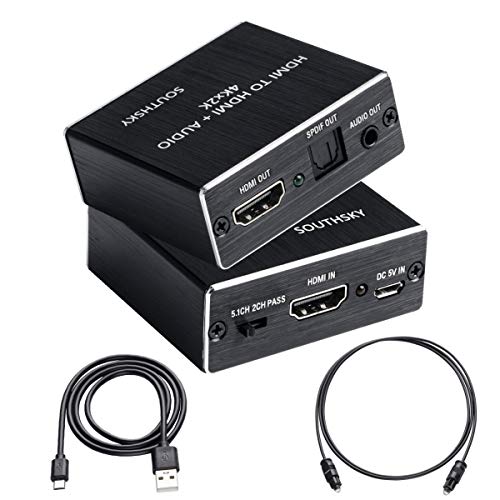 SOUTHSKY 4K 30Hz HDMI Audio Extractor, HDMI a HDMI Audio SPDIF Toslink Optical 3.5mm Aux Stereo Splitter para TV Box, Xbox, PS2, PS3, PS4, PS5
