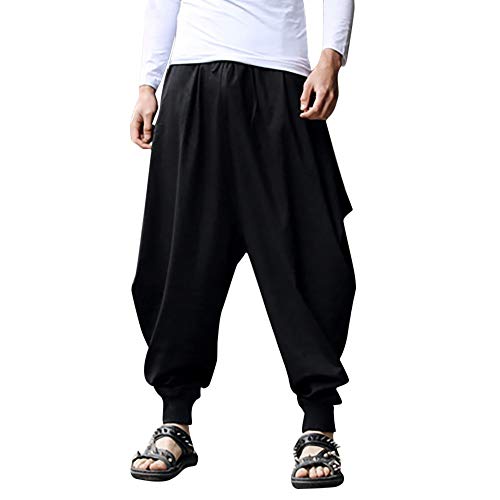 Talla Grande Pantalones Cortos con Bolsillos Pantalones Bombachos para Hombres Estilo Genio para Yoga Holgados pantalón (S/74, Negro)