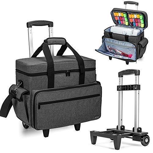 Teamoy Bolsa Máquina Coser con Ruedas, Maletas de Transporte para Máquina de Coser, Funda Máquina de Coser con Carro, Compatible con Singer Brother y la Mayoría Máquina de Coser, Negro(Sola Bolsa).