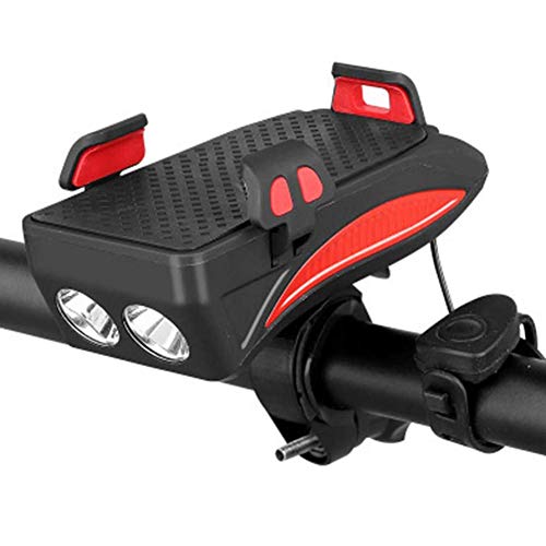 TGB Luz Delantera para Bicicleta 4 en 1 con Batería Powerbank 4000 mAh 6-12h Linterna 3 Modos Luz LED 400 Lumen Bocina 130 dB 5 Sonidos Ajustable Montaje Fácil Manillar para Smartphones (Rojo)…