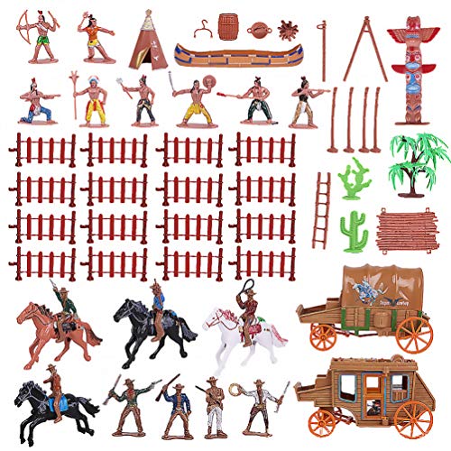 Tomaibaby 1 juego de figuras de vaquero e indio Wild West Cowboys y modelos indios de juguete, simulación de joyas para decoración infantil