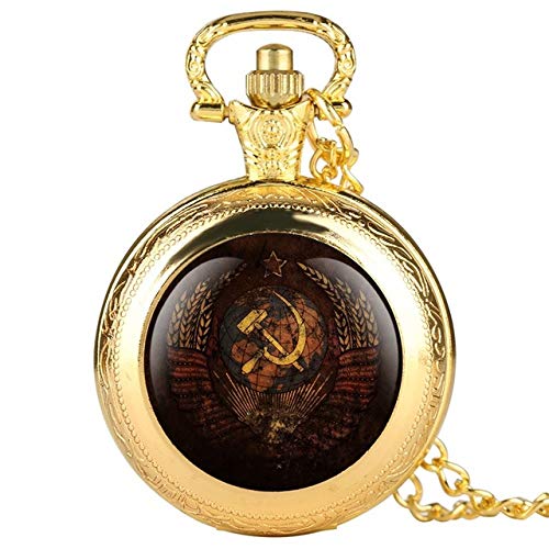 UIEMMY Reloj de bolsillo con emblema vintage de la URSS Soviética insignias martillo hoz reloj de bolsillo Retro Rusia Ejército CCCP Comunismo collar cadena reloj para hombres y mujeres, oro de lujo
