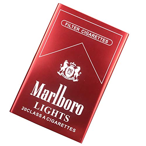 Una Caja De Tabaco Impermeable a Prueba De Humedad A Prueba de PresióN AleacióN de Aluminio de Metal PortáTil AutomáTicamente 20 Cigarrillos,Red,Marlboro