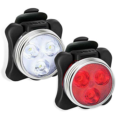 USB Rechargeable Bike Light Set, Super Bright Front Headlight and Rear LED Bicycle Light, 4 Light Mode Options, Water Resistant IPX4(2 USB Cables and 2 Strap Included)