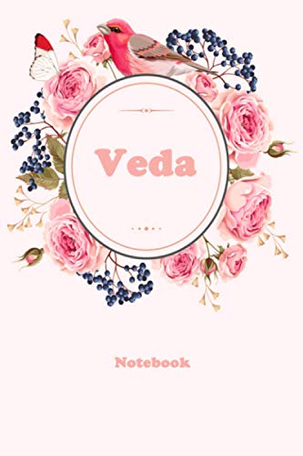 Veda: Floral Personalized Notebook with Custom Name & Cover . College Ruled Journal for Women and Girls ,120pages