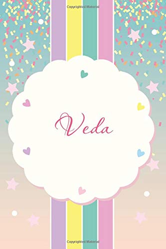 Veda: Unicorn name Veda -  120 Pages - Size 6x9,Soft Cover, Matte Finish- unicorn design Lined NoteBook,Paper Color, Writing Pad, Journal or Diary Kids, Girls Men & Women