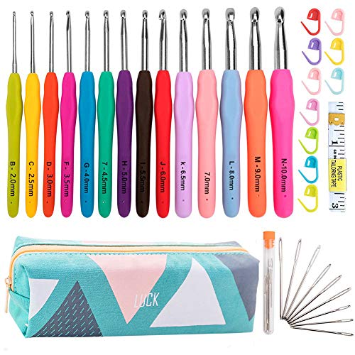 Yiiky Agujas de Ganchillo, 14 Pzs ErgonóMico Suave Antideslizante Mangos De Goma Juego De Agujas De Tejer con Estuche, Ideal para Cualquier Tipo De PatróN E Hilado - 2Mm~10Mm, Regalo para Mujer… Yiiky Agujas de Ganchillo, 14 Pzs ErgonóMico Suave Antideslizante Mangos De Goma Juego De Agujas De Tejer con Estuche, Ideal para Cualquier Tipo De PatróN E Hilado - 2Mm~10Mm, Regalo para Mujer…