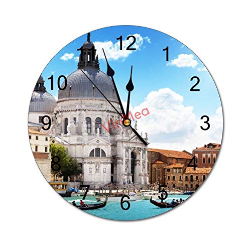Yyone Decorative Wall Clock Silent Non Ticking Beautiful Venice View Lovely Sunny Romantic Round Wall Clock 12'' For Room, Office, Kitchen Home Decor