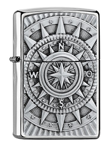 Zippo Compass - Mechero de Gasolina, latón, Aspecto de Acero Inoxidable, 1 x 6 x 6 cm