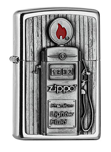 Zippo PL 207 Gas Pump Emblema 3D Mechero Latón, Diseño 5,83,81,2