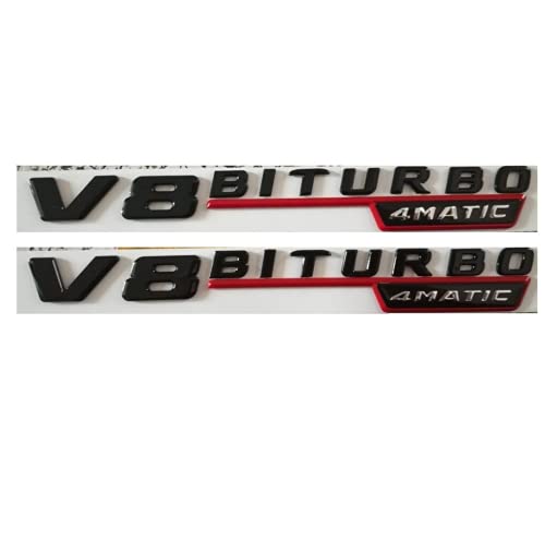 1 par de letras de guardabarros de tronco V8 BITURBO 4MATIC, negro brillante, con emblema de emblema para Mercedes Benz AMG (V8 BITURBO 4MATIC, negro brillante)