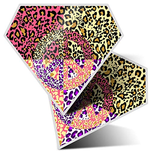 2 pegatinas de diamante de 7,5 cm, diseño de signo de paz con estampado de leopardo, para portátiles, tabletas, equipaje, chatarra, neveras, regalo fresco #14343